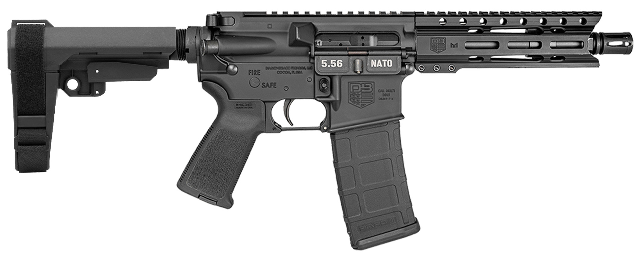 DBF CARBON DB15 5.56 7" BLK SBT SBA3 PSB