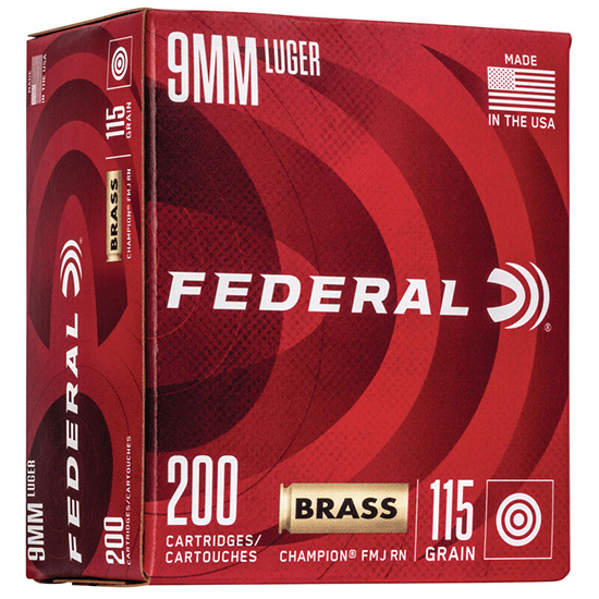 FED CHAMPION BRASS CASE 9MM 115GR FMJ 200/5