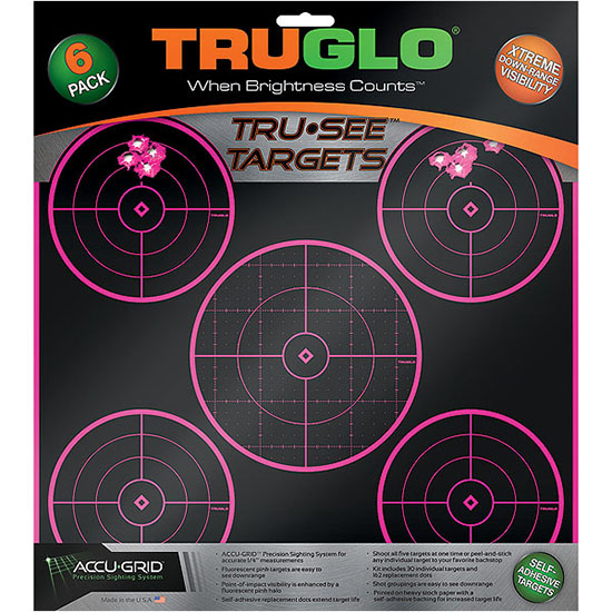 TRUGLO TARGET 5 BULL 6PK 12X12 PNK