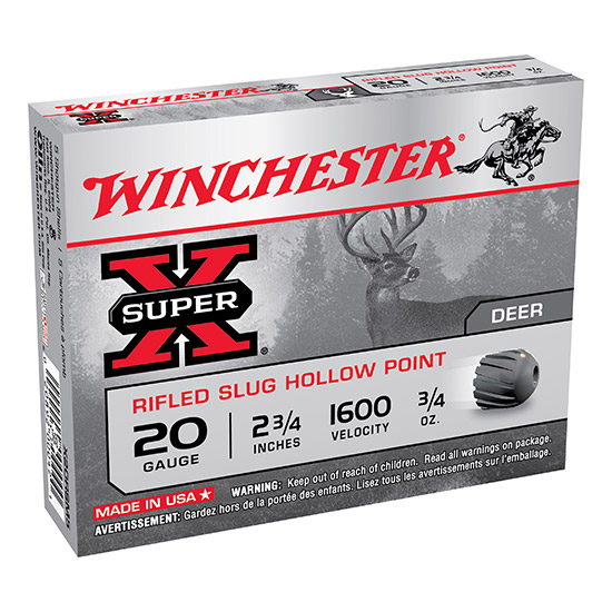 WIN SUPER-X 20GA 2.75" SLUG .75OZ 1600FPS 5/50